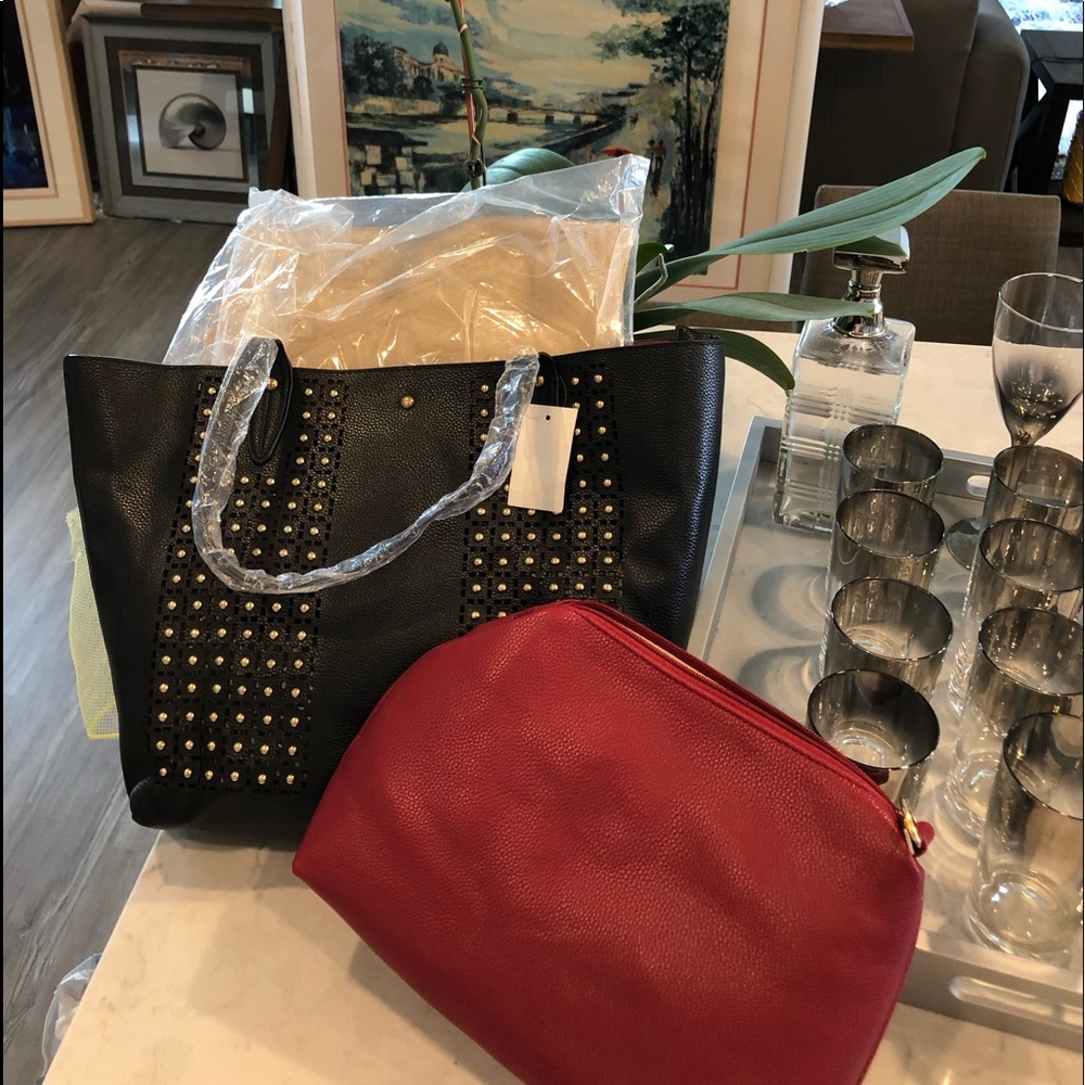Black Vegan Leather Tote - Brand New